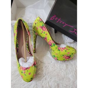 Nwt Betsey Johnson Bonnee Citron High Heels Green Floral Size 10
